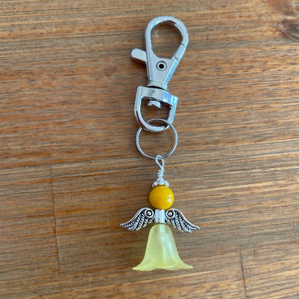 Handmade Yellow Angel Hand Bag Charm Keychain Zipper Pull Snap Hook Clip
